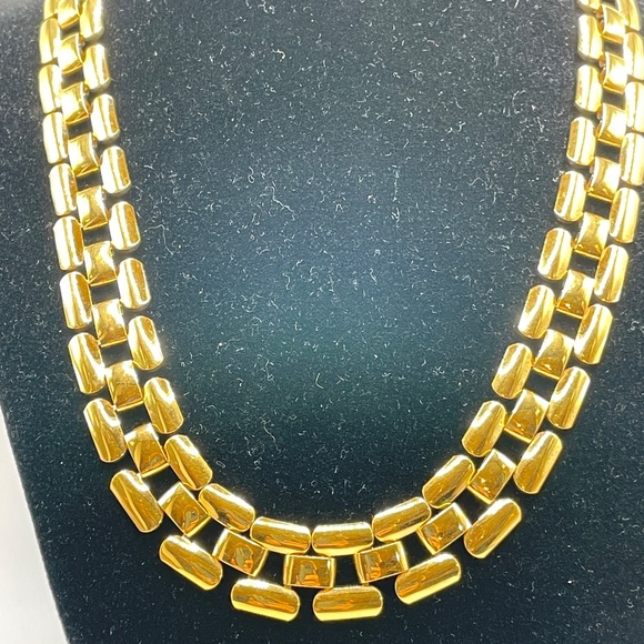 Napier Signed Vintage Gold Tone Brick Link Choker Necklace 18" - Picture 1 of 13
